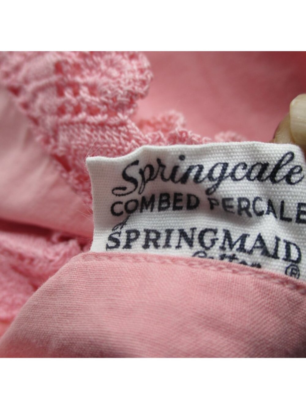 Vintage Springmaid Pink Pillowcases Cotton Crochet Lace Trim Queen Cotton 20X30 - Picture 5 of 5